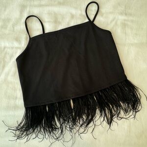 Urban Outfitters Black Feather Trim Tank Top | Size Small